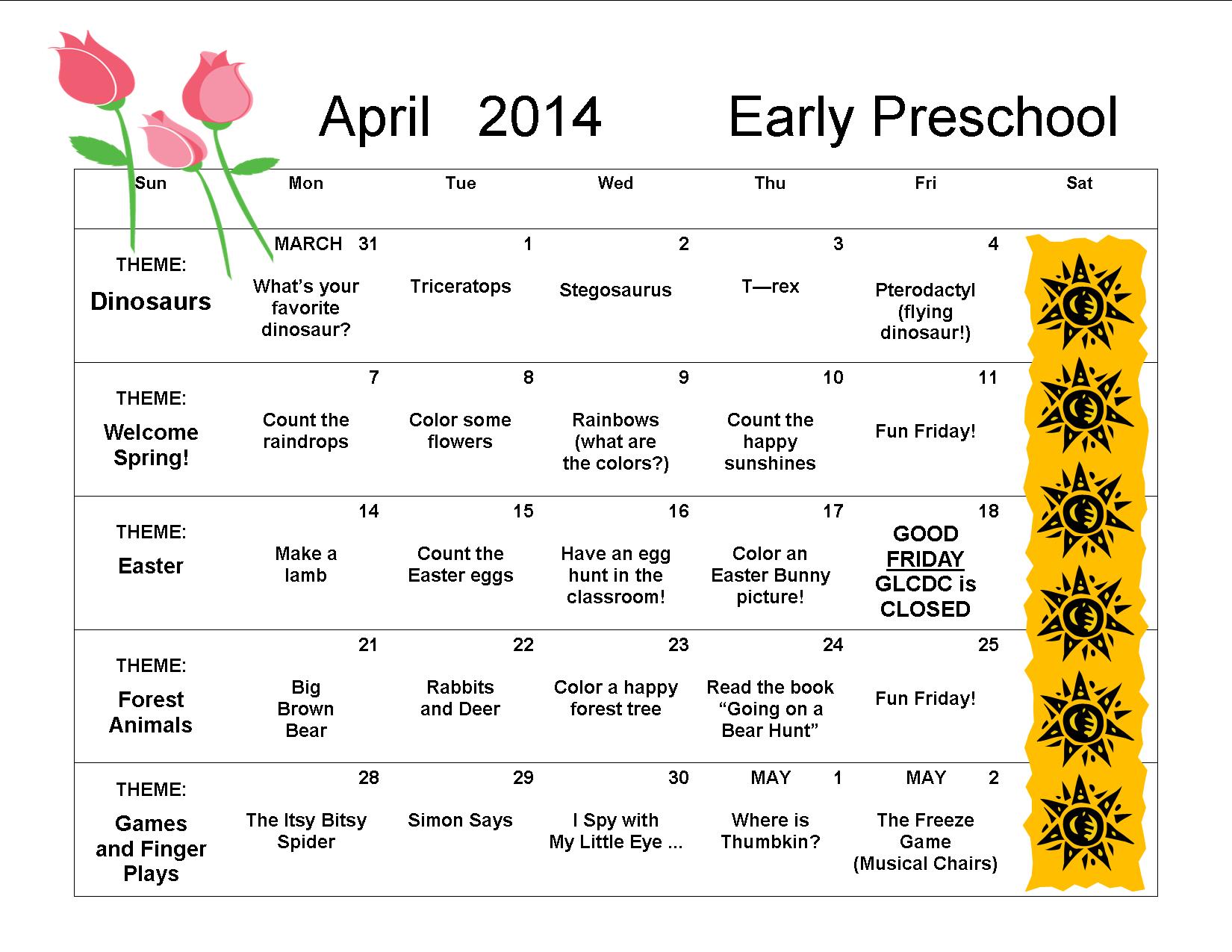 April 2014 Early Preschool Great Lakes Child Development Center